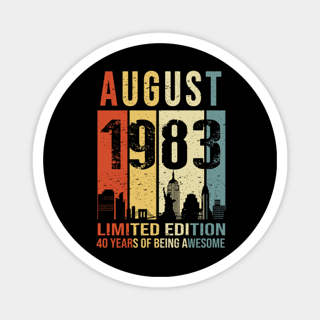 Made In 1983 August Years Of Being Awesome Magnet by Red and Black Floral